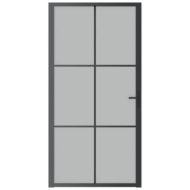 The Living Store Glazen Binnendeur - 102.5 x 201.5 cm - Mat Glas - Aluminium Frame - Zwart - Gehard Glas -