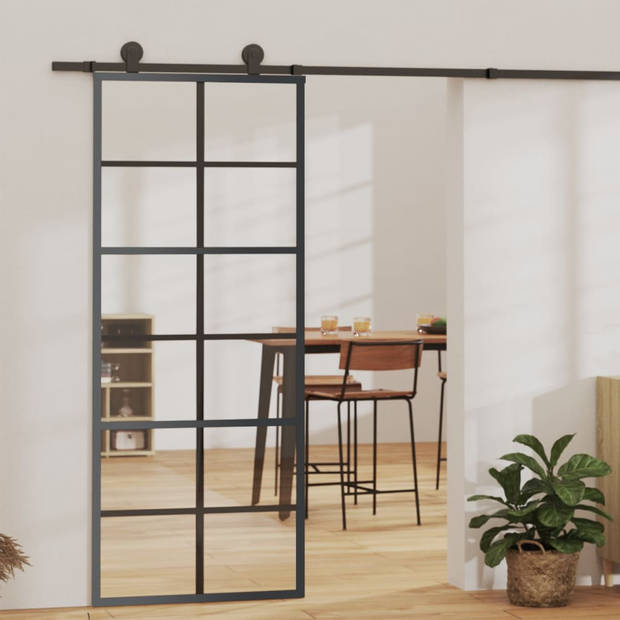 The Living Store Schuifdeur Transparant ESG-glas - 76 x 205 cm - Geruisloos - Inclusief beslag en hardwareset