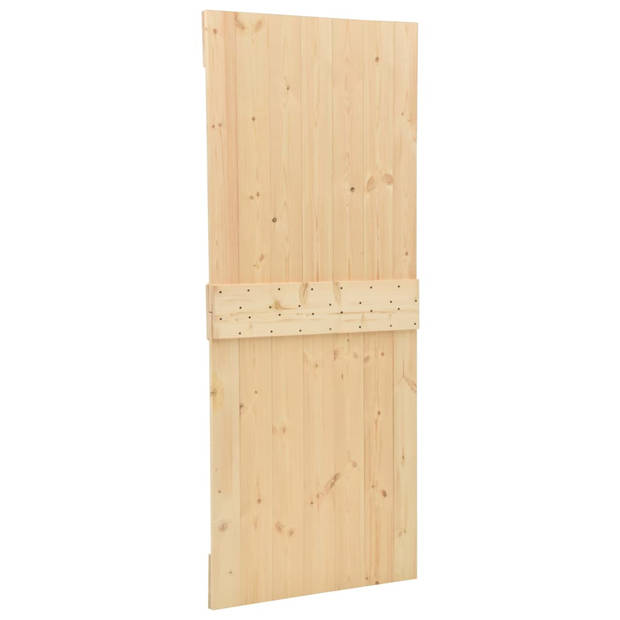 The Living Store Schuifdeur - Massief grenenhout - 90 x 210 x 3.6 cm - Gepoedercoat staal - Zwart - 183 cm schuifrail