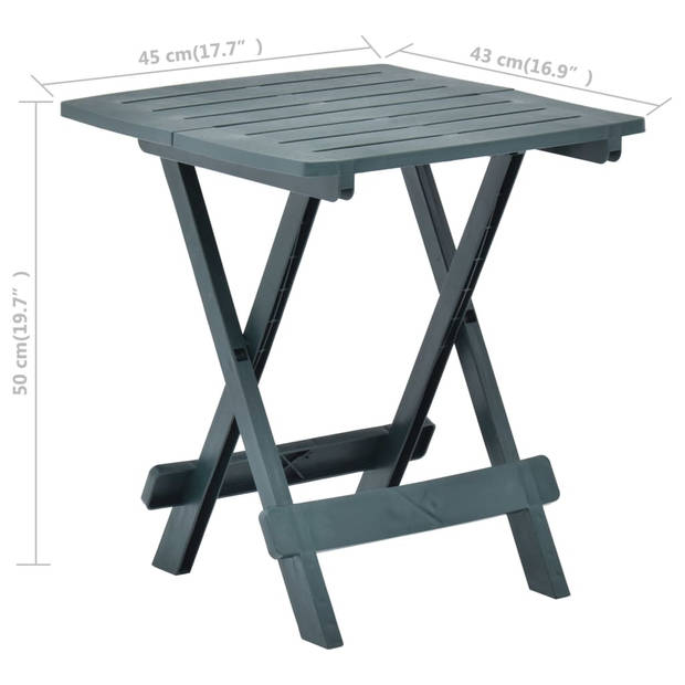 vidaXL Tuintafel inklapbaar 45x43x50 cm kunststof groen