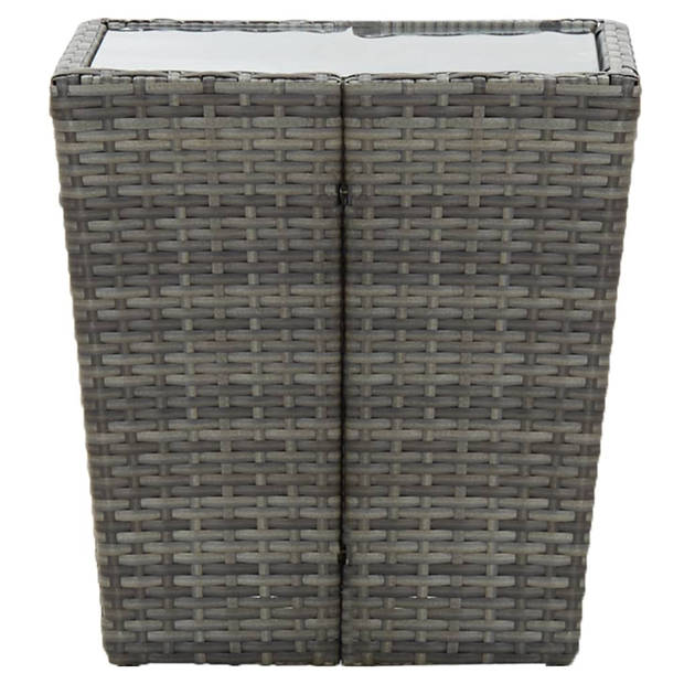 vidaXL Theetafel 41,5x41,5x43 cm poly rattan en gehard glas grijs