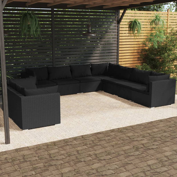 The Living Store loungeset PE-rattan - 70x70x60.5cm - waterbestendig - zwart