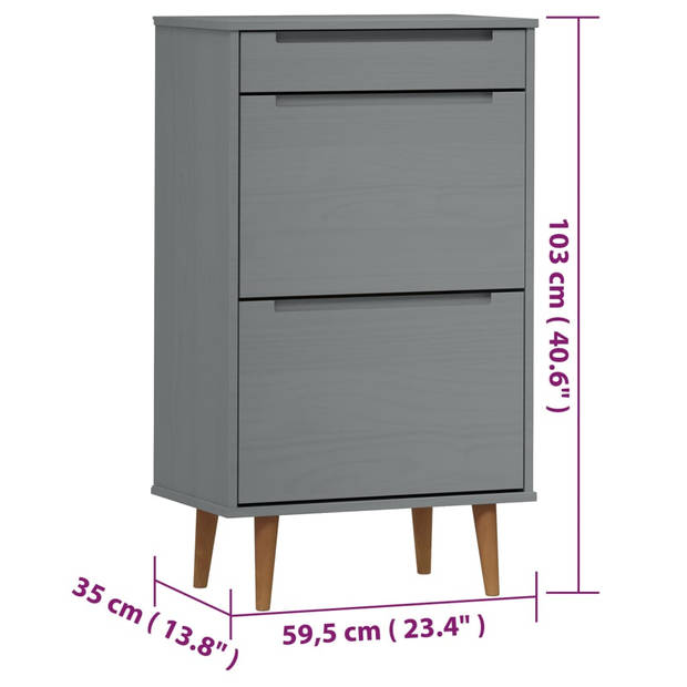 The Living Store MOLDE Schoenenkast - 59.5 x 35 x 103 cm - Massief grenenhout met uv-vernis - Grijs