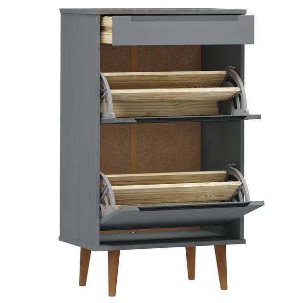 The Living Store MOLDE Schoenenkast - 59.5 x 35 x 103 cm - Massief grenenhout met uv-vernis - Grijs