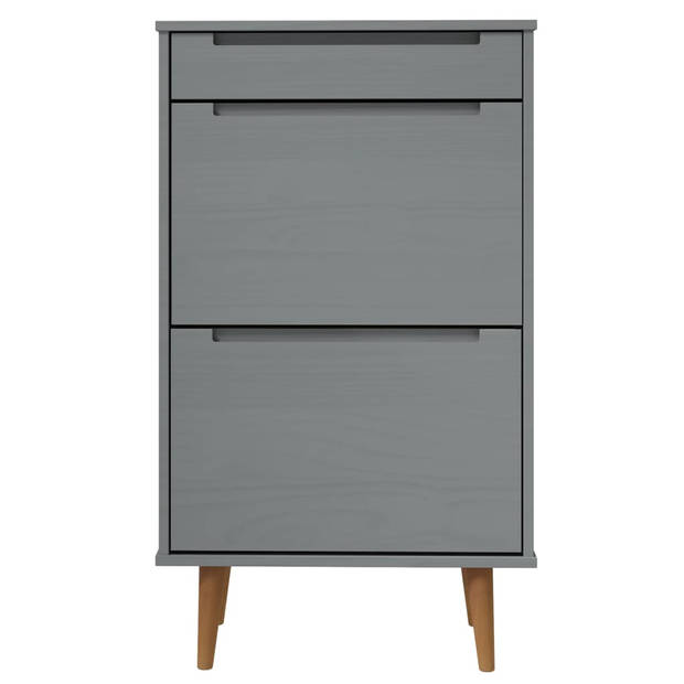 The Living Store MOLDE Schoenenkast - 59.5 x 35 x 103 cm - Massief grenenhout met uv-vernis - Grijs