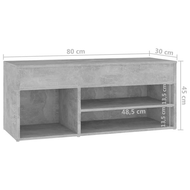 vidaXL Schoenenbank 80x30x45 cm bewerkt hout betongrijs