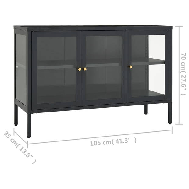 vidaXL Dressoir 105x35x70 cm staal en glas antracietkleurig