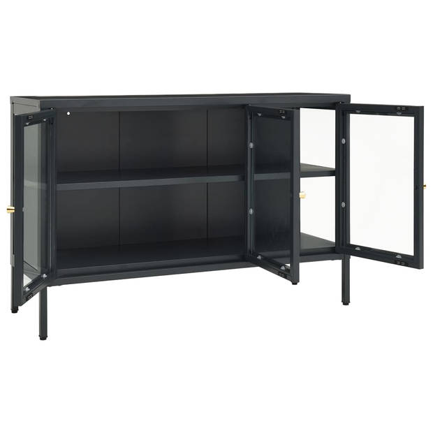 The Living Store Dressoir - Antraciet - 105 x 35 x 70 cm - Staal en Gehard glas