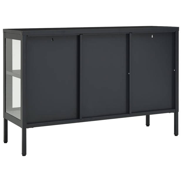 The Living Store Dressoir - Antraciet - 105 x 35 x 70 cm - Staal en Gehard glas