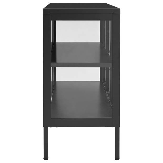 The Living Store Dressoir - Antraciet - 105 x 35 x 70 cm - Staal en Gehard glas