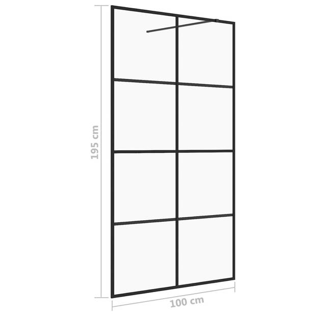 vidaXL Inloopdouchewand 100x195 cm ESG-glas transparant en zwart