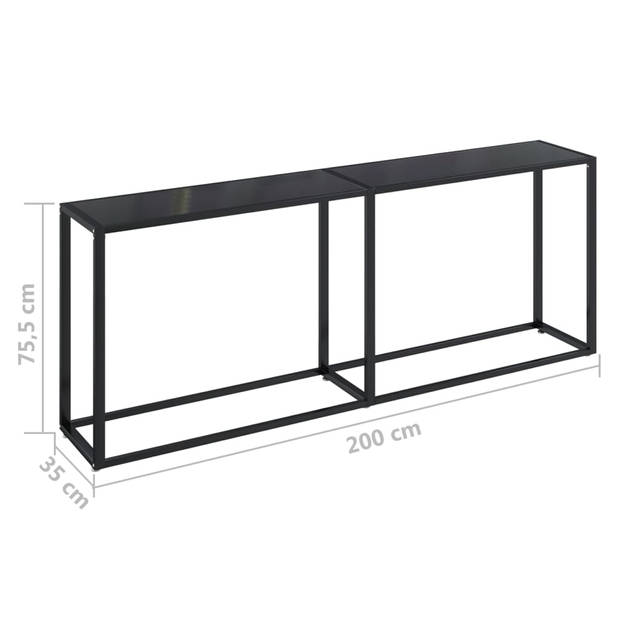 vidaXL Wandtafel 200x35x75,5 cm gehard glas zwart