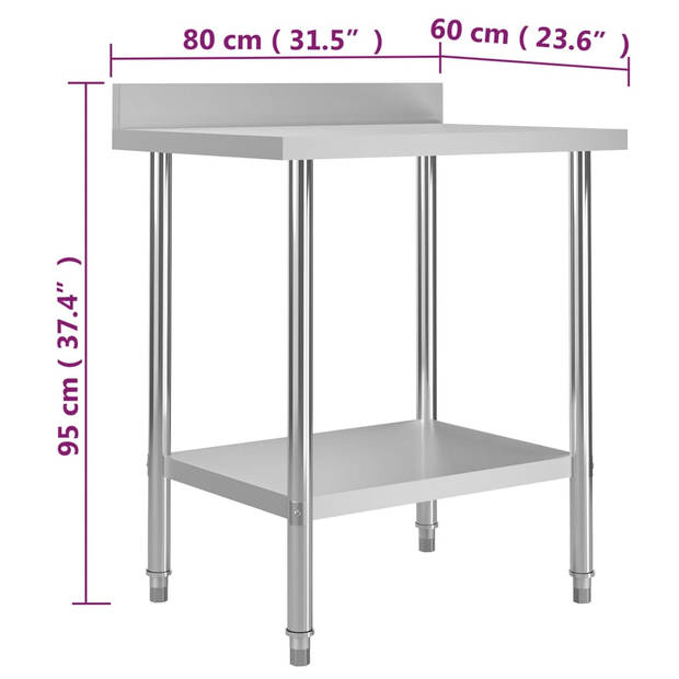 vidaXL Keukenwerktafel met spatscherm 80x60x93 cm roestvrij staal