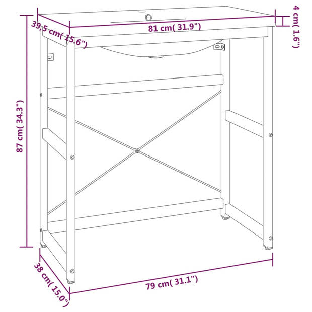 vidaXL Wastafelframe met inbouwwastafel ijzer zwart