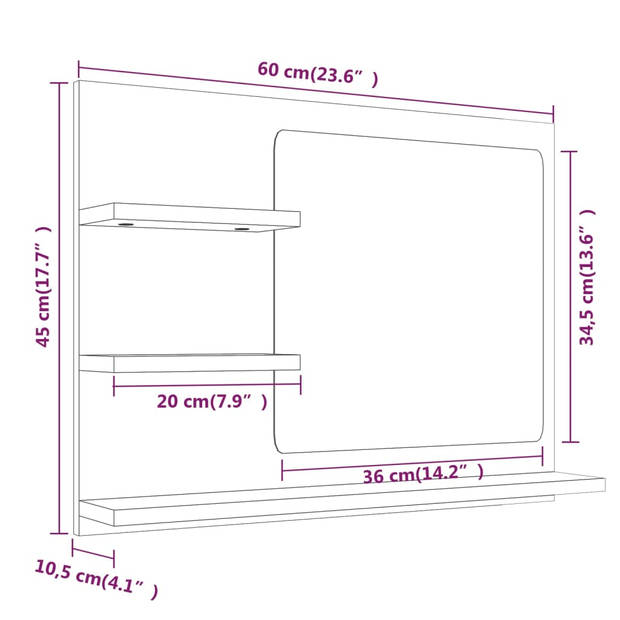 vidaXL Badkamerspiegel 60x10,5x45 cm bewerkt hout gerookt eikenkleurig