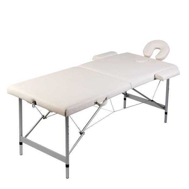 vidaXL Massagetafel met 2 zones inklapbaar aluminium frame cr??mewit