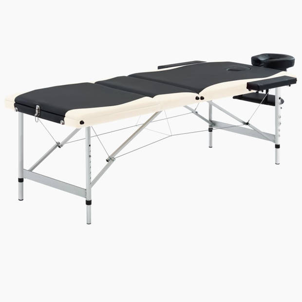 vidaXL Massagetafel inklapbaar 3 zones aluminium zwart en beige