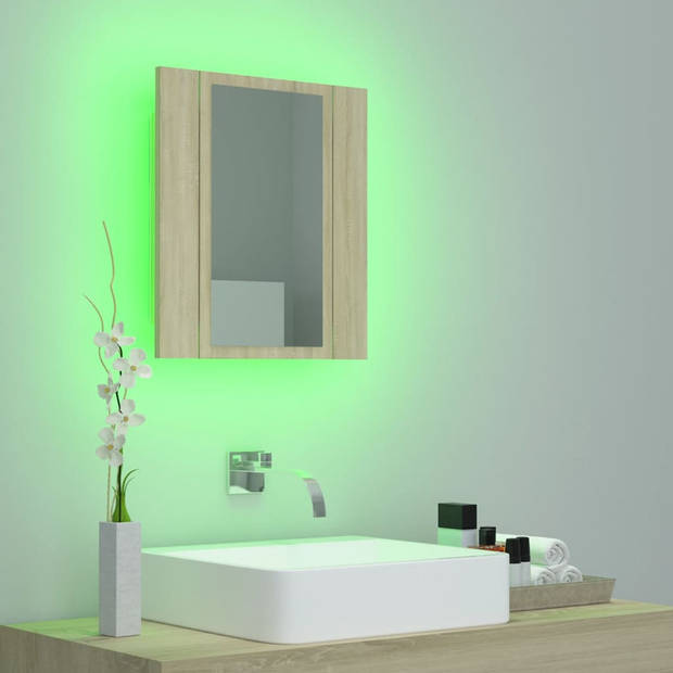 vidaXL Badkamerkast met spiegel LED 40x12x45 acryl sonoma eikenkleurig