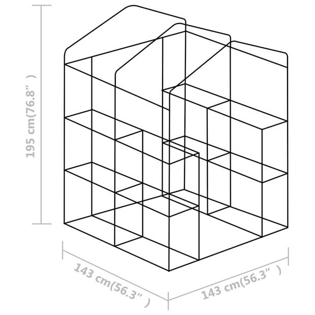 vidaXL Tuinkas met schappen 143x143x195 cm staal