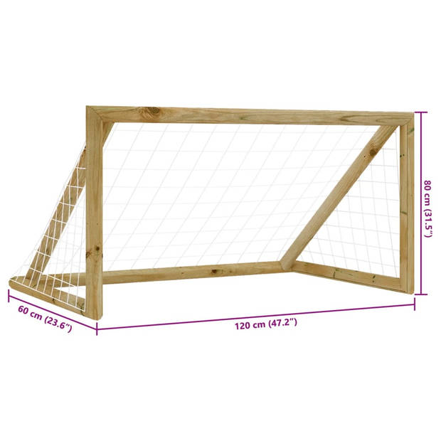 vidaXL Voetbaldoel met net 120x60x80 cm geïmpregneerd grenenhout