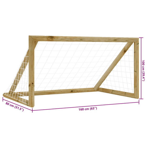 vidaXL Voetbaldoel met net 160x80x100 cm geïmpregneerd grenenhout