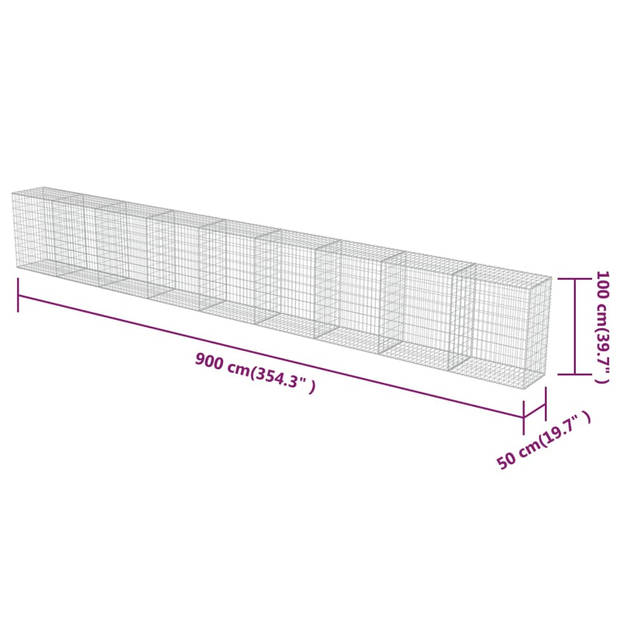 vidaXL Schanskorfmuur met deksels 900x50x100 cm gegalvaniseerd staal