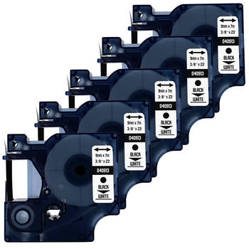 DULA Dymo D1 40913 - S0720680 - Compatible label tape - 5 lettertapes - Zwart op wit - 9mm x 7m