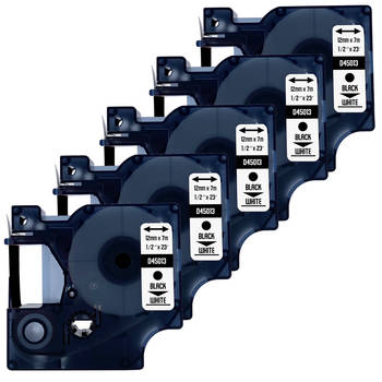 DULA Dymo D1 45013 - S0720530 - Compatible label tape - 5 lettertapes - Zwart op wit - 12mm x 7m