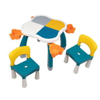 Decopatent® - Kindertafel met 2 Stoeltjes - Speeltafel met bouwplaat