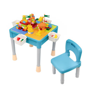Decopatent® - Kindertafel met 1 Stoeltje - Speeltafel met bouwplaat en