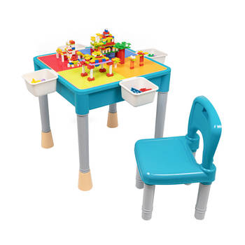 Decopatent® - Kindertafel met 1 Stoeltje - Speeltafel met bouwplaat en