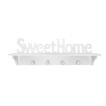 Decopatent® Wandkapstok hout - Sweet Home - 4 ophang haken en Legplank