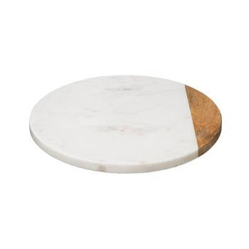 Draaiplateau Serveerplank Marble Draaischijf van 100%Marmer & Hout - Wit - Ø30CM