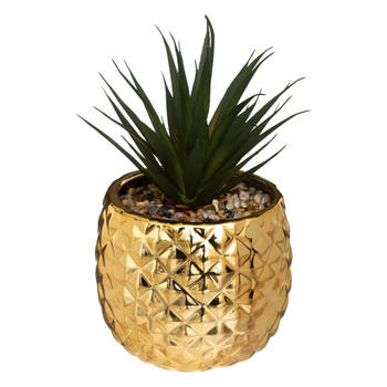 Kunstplant in Goudkleurig Ananas Pot – H21 cm