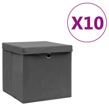 vidaXL Opbergboxen met deksel 10 st 28x28x28 cm grijs