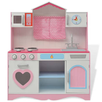 The Living Store Speelkeuken - Roze en wit - MDF/grenenhout - 82 x 30 x 100 cm - Klikgeluiden - Opbergruimte -