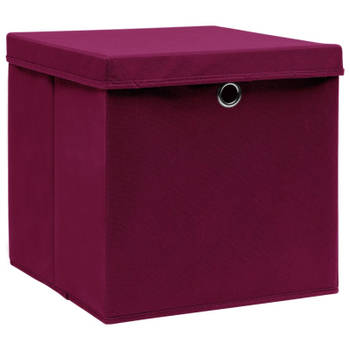 vidaXL Opbergboxen met deksel 10 st 28x28x28 cm donkerrood