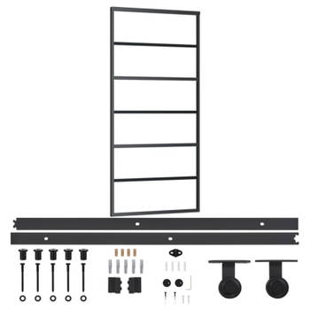 vidaXL Schuifdeur met beslag 90x205 cm aluminium en ESG-glas