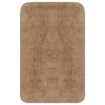 The Living Store Badmattenset - Beige - 100% katoen - 50 x 78 cm - Anti-slip - Inclusief toiletmat en hoes