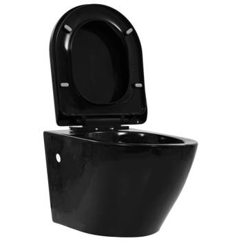 Blokker vidaXL Hangend toilet randloos keramiek zwart aanbieding