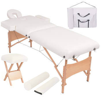 vidaXL Massagetafel- en krukset inklapbaar 2 zones 10 cm dik wit