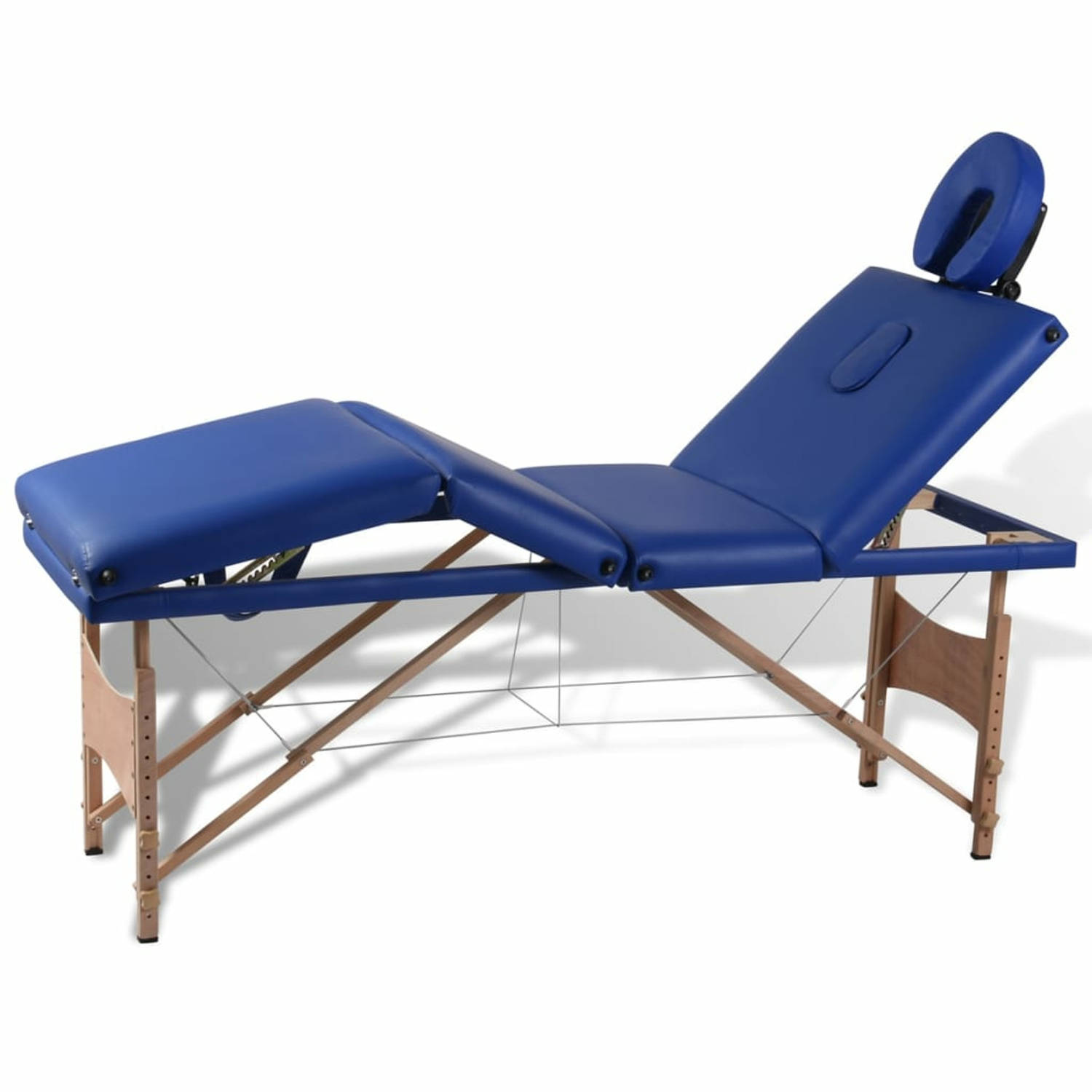Massagetafel inklapbaar met houten frame (vier delen-blauw)