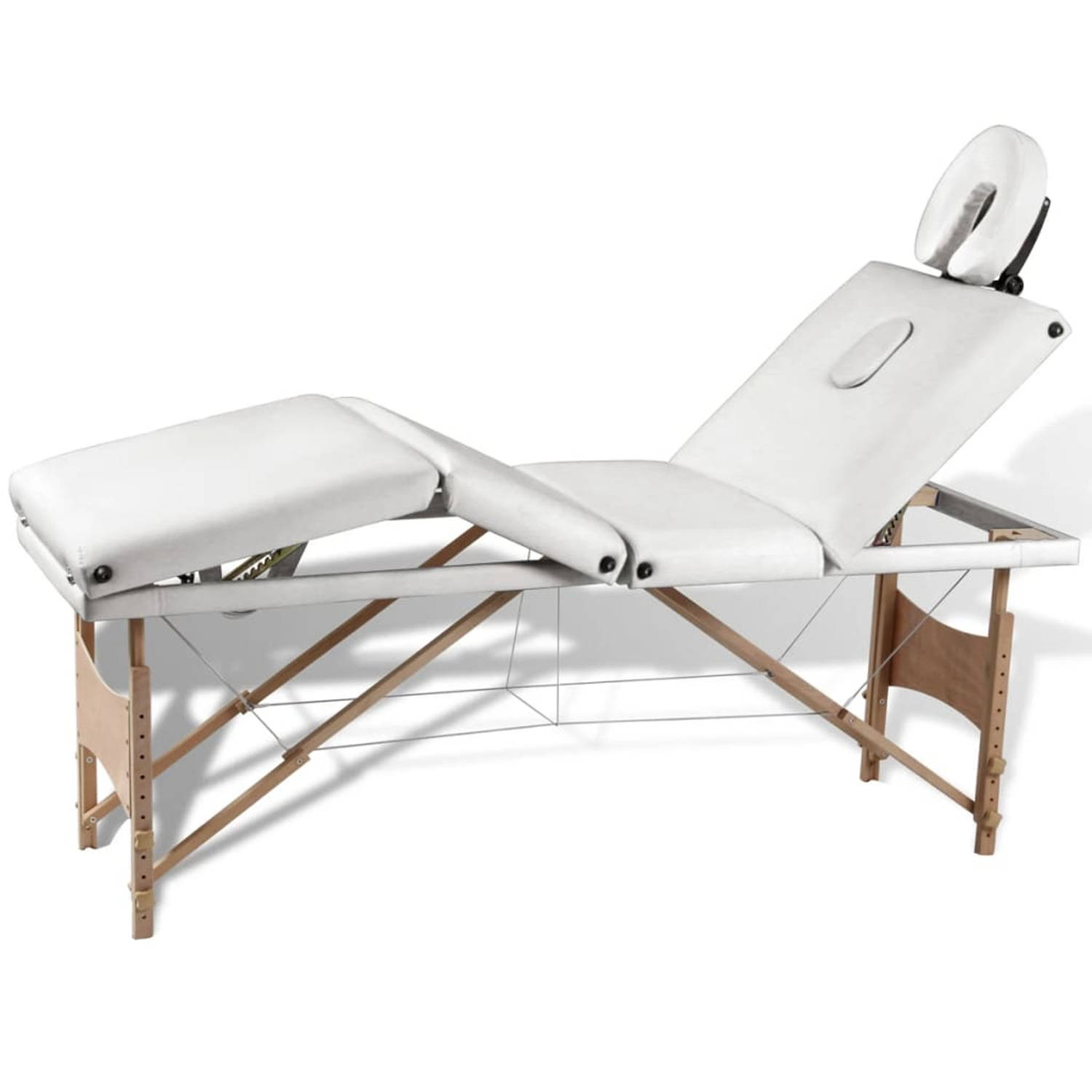 Massagetafel inklapbaar met houten frame (vier delen-cremewit)