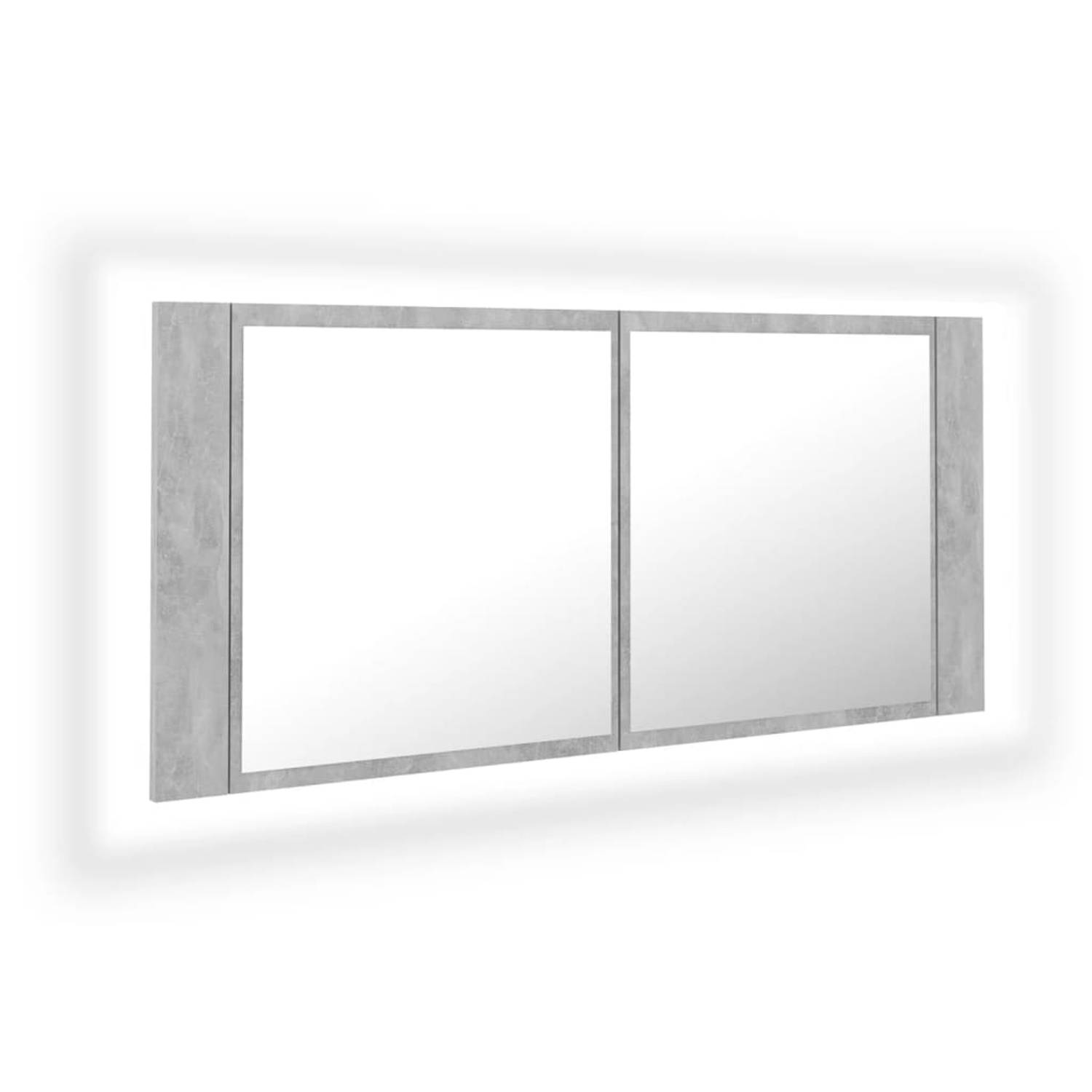 vidaXL Badkamerkast met spiegel en LED 100x12x45 cm betongrijs