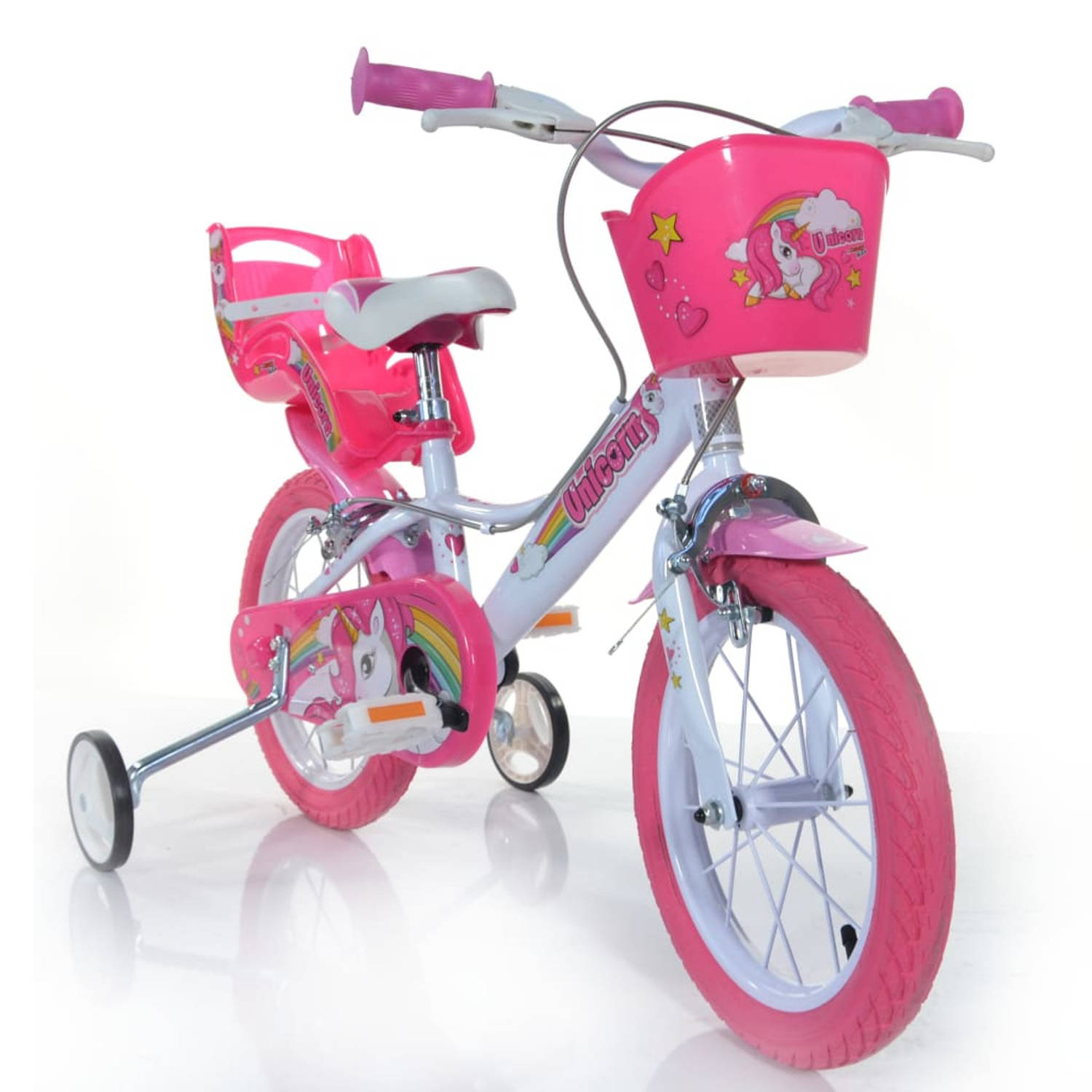 Dino Bikes Eenhoorn Kinderfiets - Meisjes - 14 inch - Wit/Roze