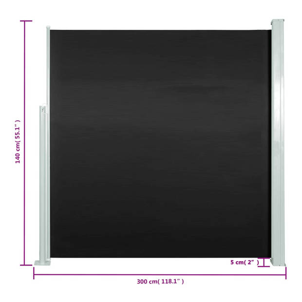 vidaXL Windscherm uittrekbaar 140x300 cm zwart
