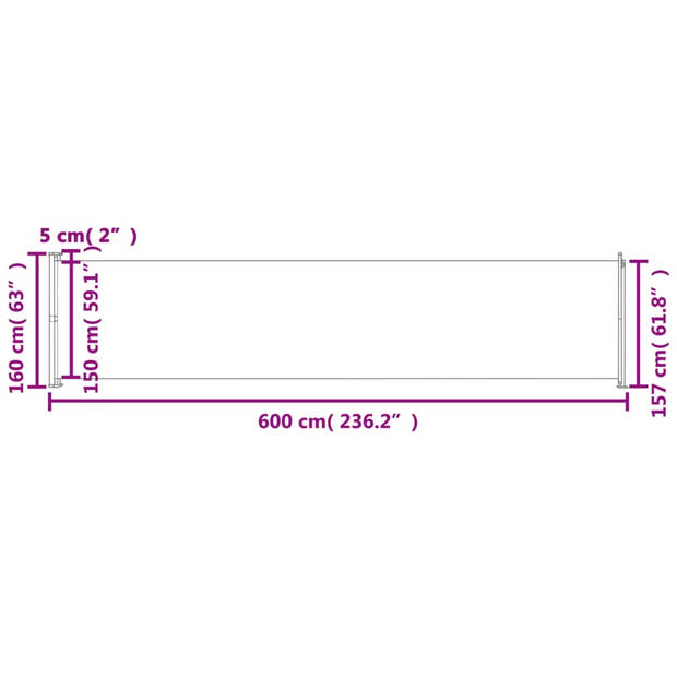 vidaXL Tuinscherm uittrekbaar 600x160 cm crème