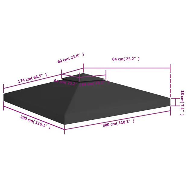 vidaXL Prieeldak 2-laags 310 g/m² 3x3 m zwart