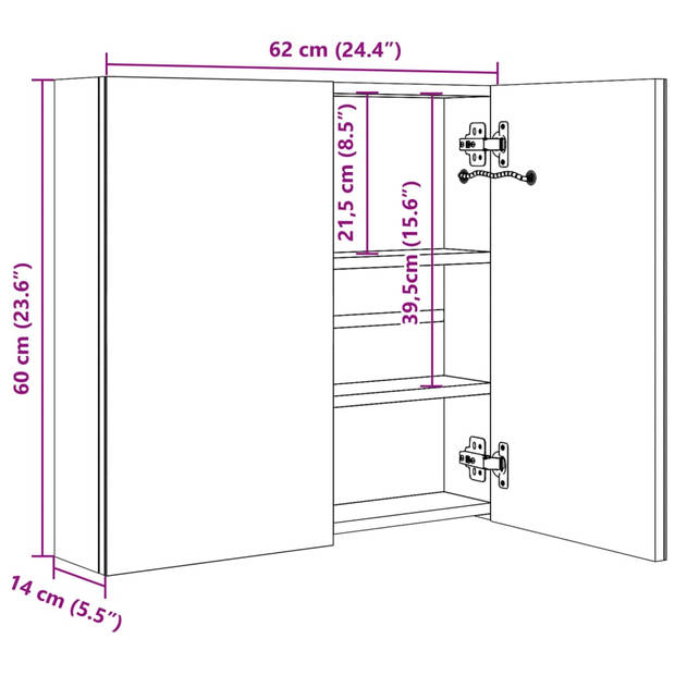 vidaXL Badkamerkast met spiegel en LED 62x14x60 cm