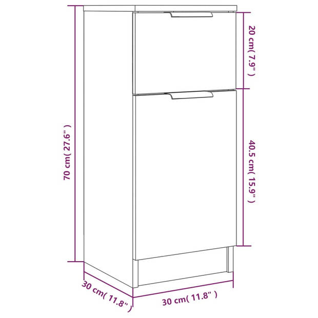 vidaXL Dressoir 30x30x70 cm bewerkt hout sonoma eikenkleurig